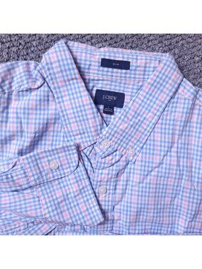 J. Crew Slim Shirt Mens L Large Long Sleeve Blue Pink Button Down Check Preppy